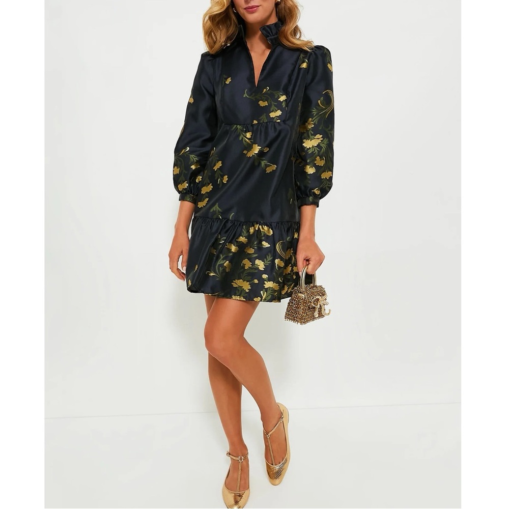 TUCKERNUCK Navy Jasmine Vine Jacquard Palmerston Dress - Picture 2 of 11